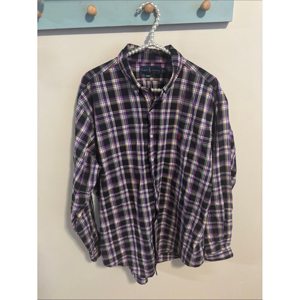 Ralph Lauren Black and Purple Plaid Button-Down Shirt xl Blake